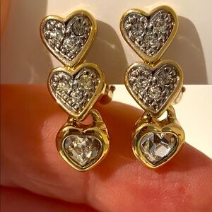 Gold and Austrian Crystal Rhinestones Clip-On Dangle Earrings